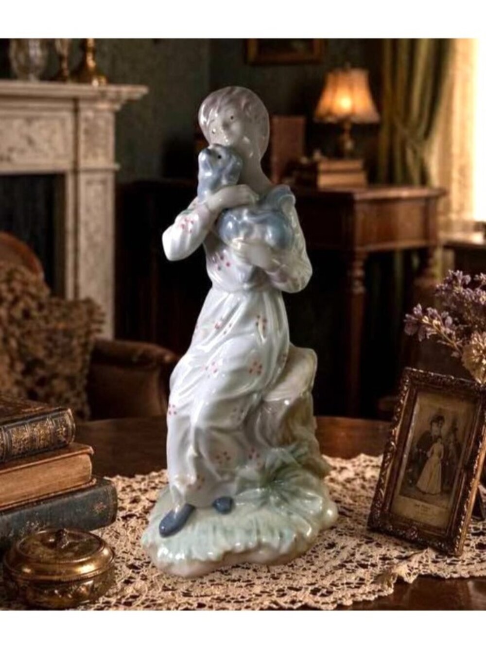 Vintage Nadal Porcelain Girl Holding Puppy Figurine 11.5" – Handmade in Spain –